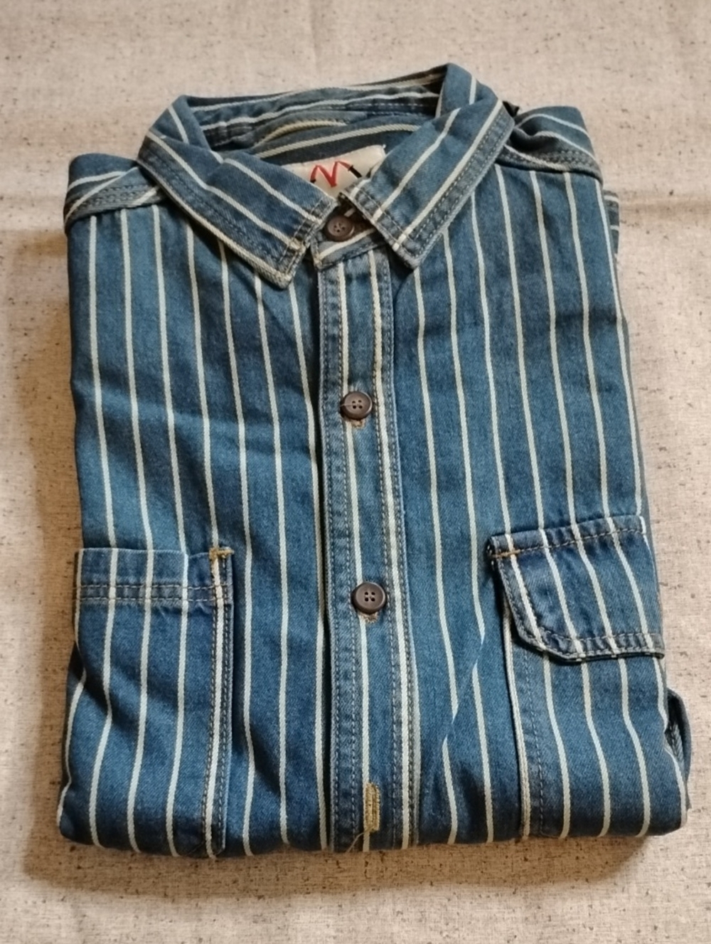 Vimanram Striped Blue Denim Button-Up Shirt